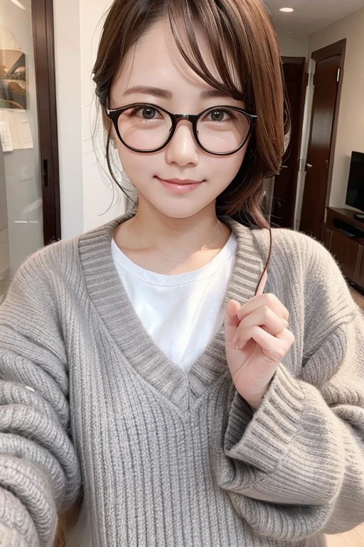 Highest quality、masterpiece、High sensitivity、High resolution、Detailed Description、Slender women、Glasses、Light clothing、