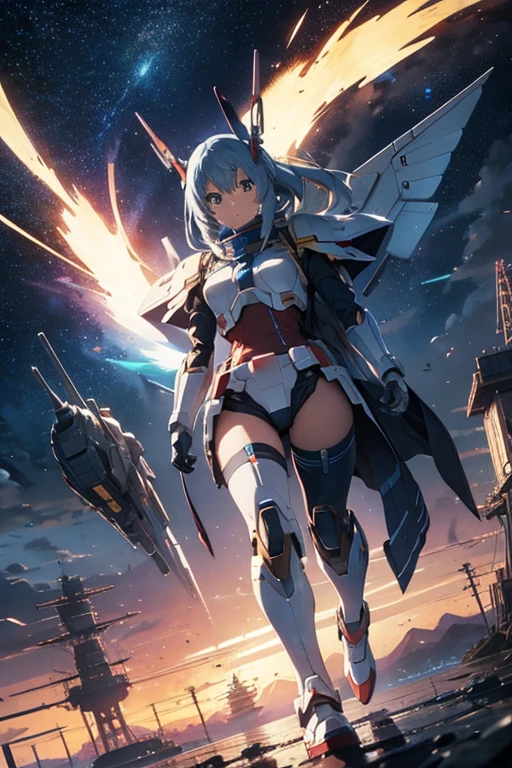 Gundam,Blue Wing,MECA,robot,droid,human_no,masterpiece,best quality,super detailed,super fine illustration,8k,detailed background,Break background on battleship,detailed background,