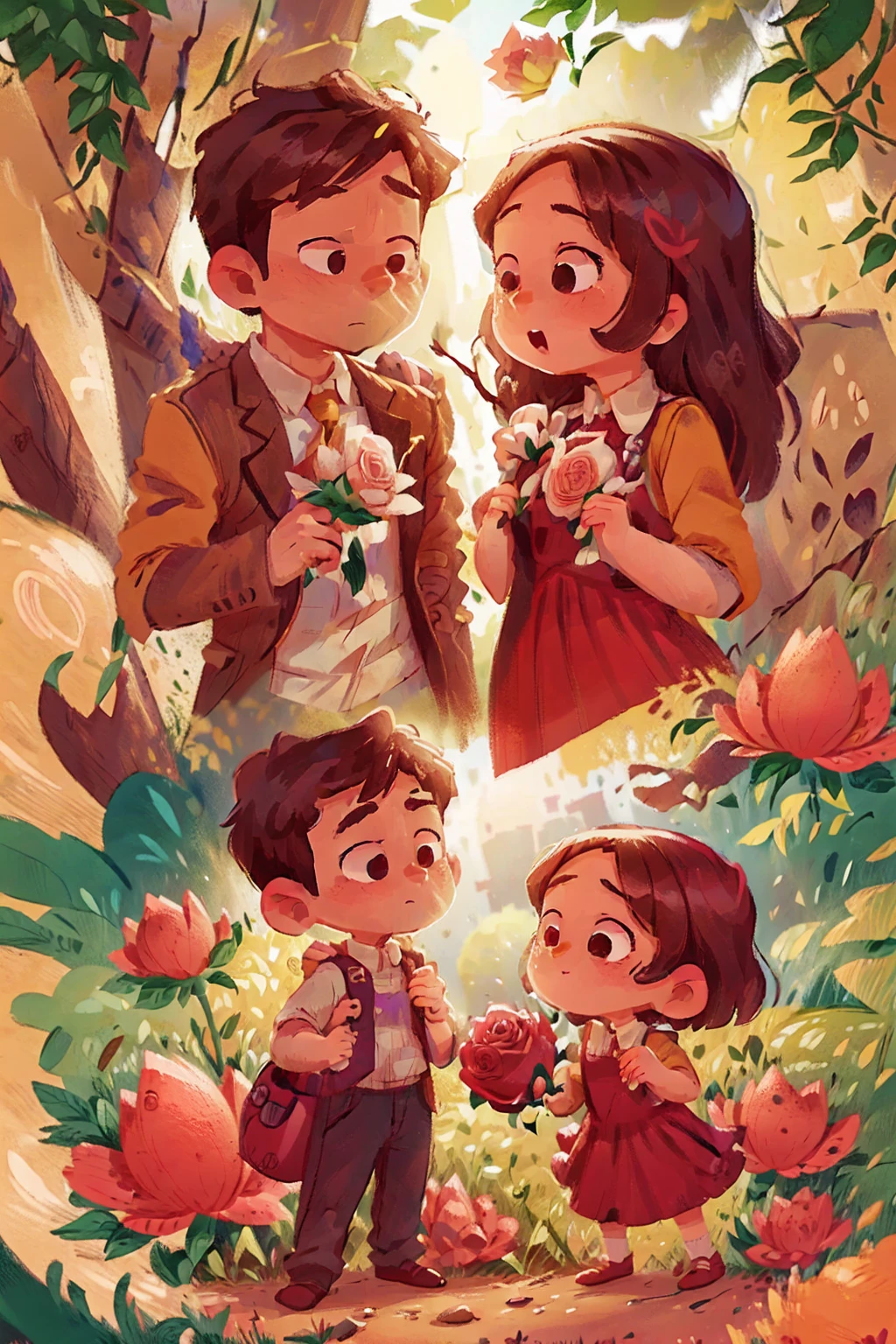 a man and a woman are hugging while holding a rose