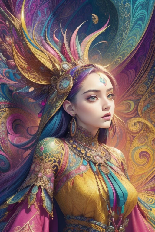 (masterpiece, top quality, best quality, official art, beautiful and aesthetic:1.2), (1girl:1.3), extremely detailed,(fractal art:1.2),colorful,highest detailed,(zentangle:1.2), (dynamic pose), (abstract background:1.5), (treditional dress:1.2), (shiny skin), (many colors:1.4), upper body