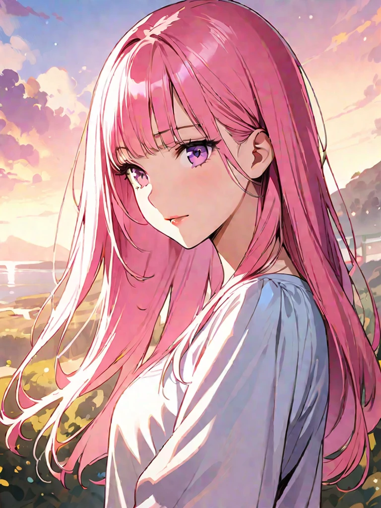 anime、Korean、super fine illustration,(((beautiful fine hair))),(((beautiful fine face))),(((beautiful fine background))),Pink Hair、Straight Hair、