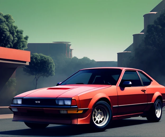 a red car with a black rim and a black hood, realistic cars, ae 8 6, highdetailed, 2k, 2 k, highly rendered!!, wrx golf, full car, 80s red sports car, wide body, front side full, hyper realistic”, hyper realistic ”, modded, highly detailed hyper real retro, 1 0 8 0 s, GlowingRunesAI_purple