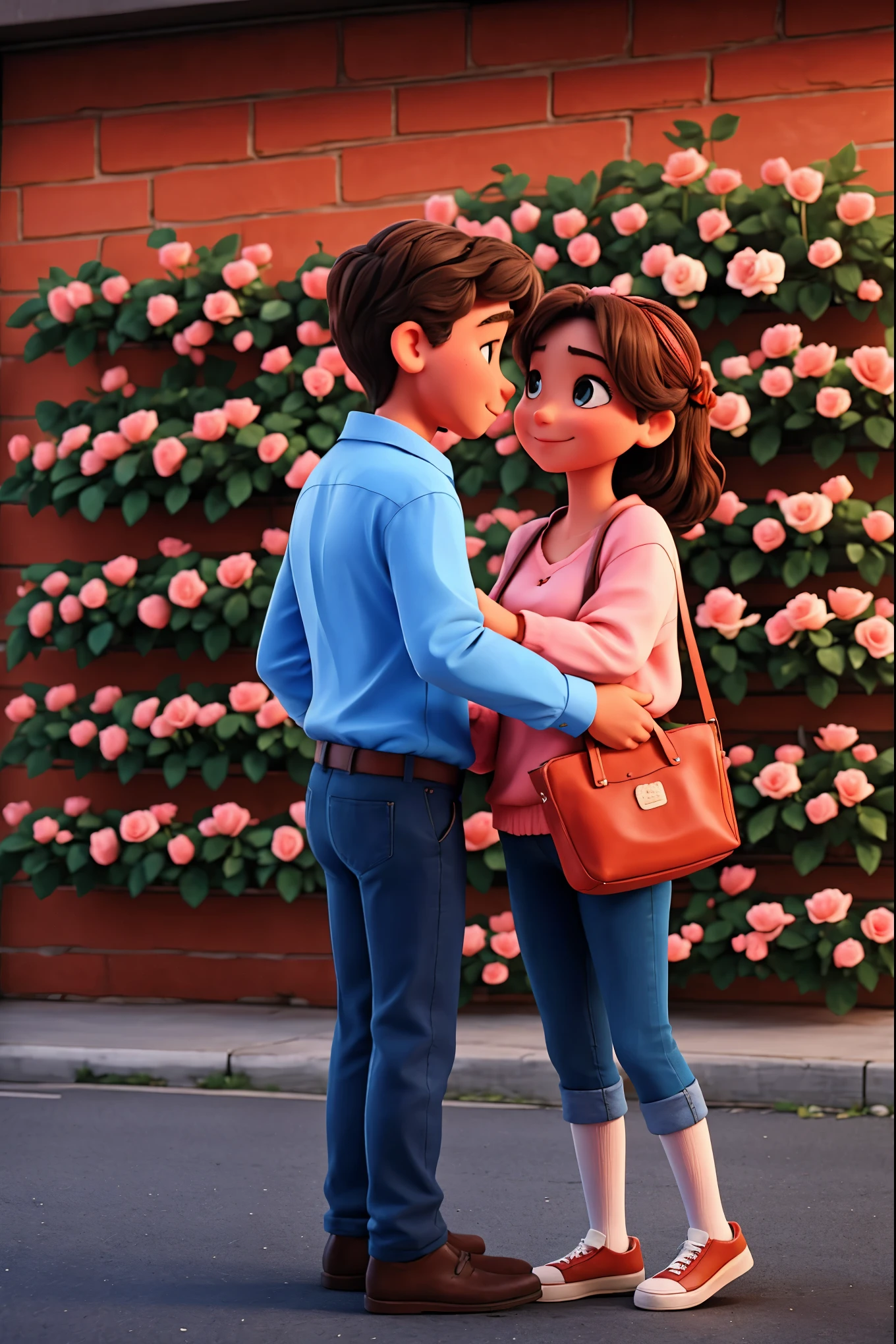 Image of a couple hugging while holding roses