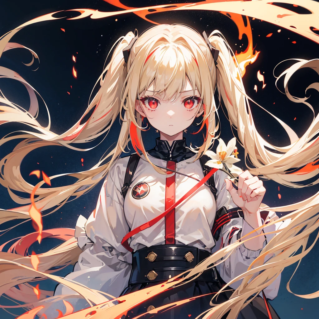 High resolution, One girl, solo, Long Hair, Twin tails,Red eyes,Beige hair,
Highest quality, masterpiece, High-resolution model, Long Hair, Shiny Hair, Sparkling eyes, Lonely, Expressionless,Simple Background, flame, fluorescence, Illustration, APEX