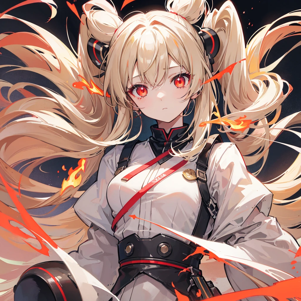 High resolution, One girl, solo, Long Hair, Twin tails,Red eyes,Beige hair,
Highest quality, masterpiece, High-resolution model, Long Hair, Shiny Hair, Sparkling eyes, Lonely, Expressionless,Simple Background, flame, fluorescence, Illustration, APEX