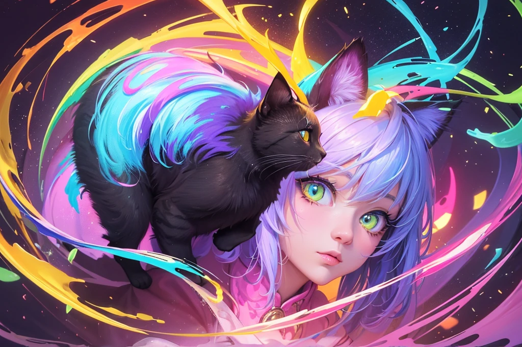 painting of a Cat with a colorful face and eyes, Beautiful art UHD 4K, 4k highly detailed digital art, Cat. Digital Painting, 4k detailed digital art, Detailed painting 4k, Digital Art 4k, Digital Art 4k, Beautiful digital artwork, Digital Painting highly detailed, beautiful neon Cats, colorful numbers, digital artwork 4k