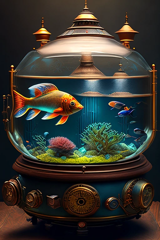 Highest quality、masterpiece、High sensitivity、High resolution、Detailed Description、steampunk、Aquarium、