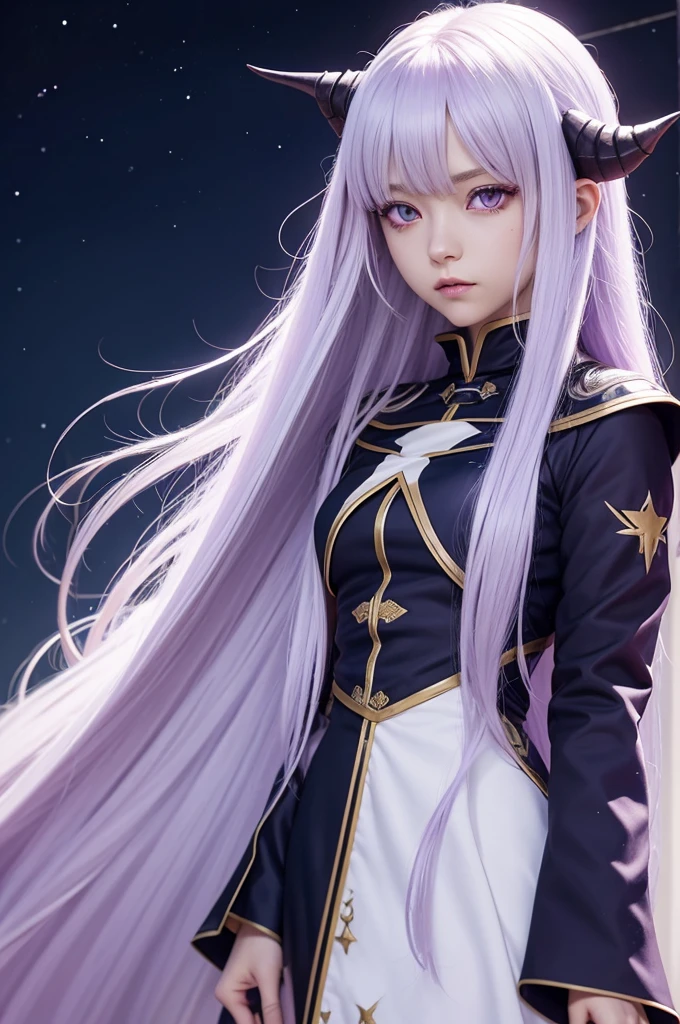 Demon Slayer, , アニメ, 2d, LONG white hair, light lilac eyes, star uniform