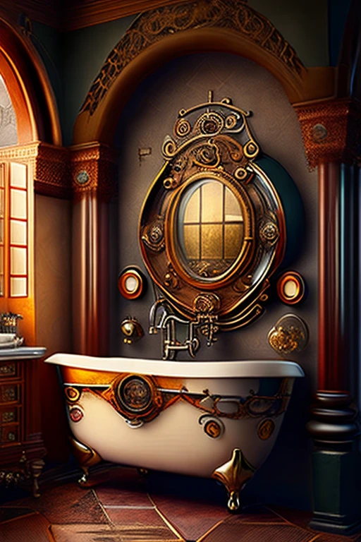 Highest quality、masterpiece、High sensitivity、High resolution、Detailed Description、steampunk、Bathroom、