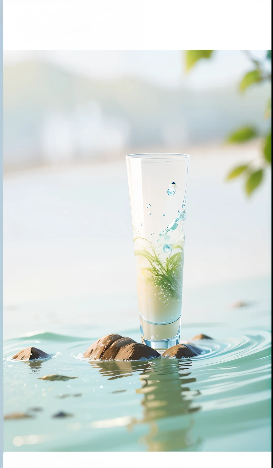 Close-up of a  on a rock in the water, crisp smooth clean lines, detailled image, close up photograph, Clean face and body skin, Detailed picture, neo, Very detailed background, closeup - view, very sharp details, close - up shot, Close-up shot, Banner, Skincare, komono, [ closeup cleavage ]!!