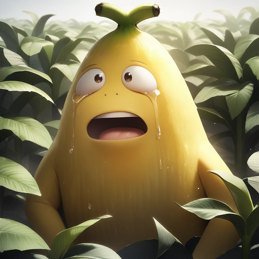 Highest quality、masterpiece、Realistic banana character、Are crying、The background is a banana field