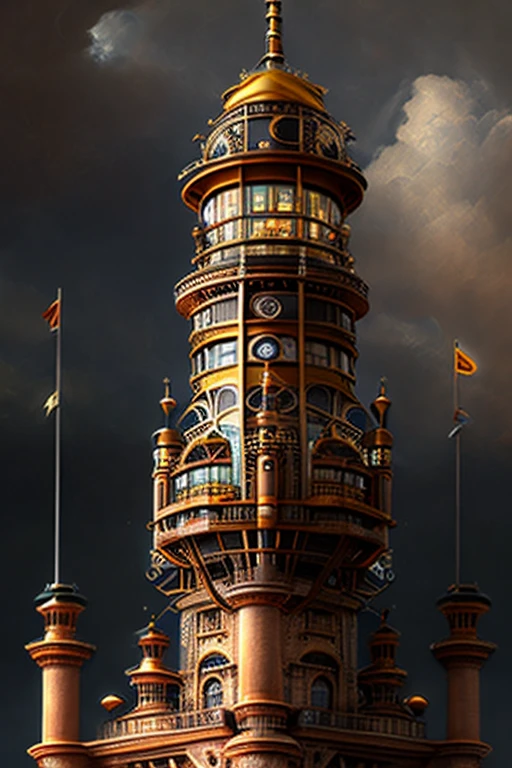 Highest quality、masterpiece、High sensitivity、High resolution、Detailed Description、steampunk、Landmark Tower、