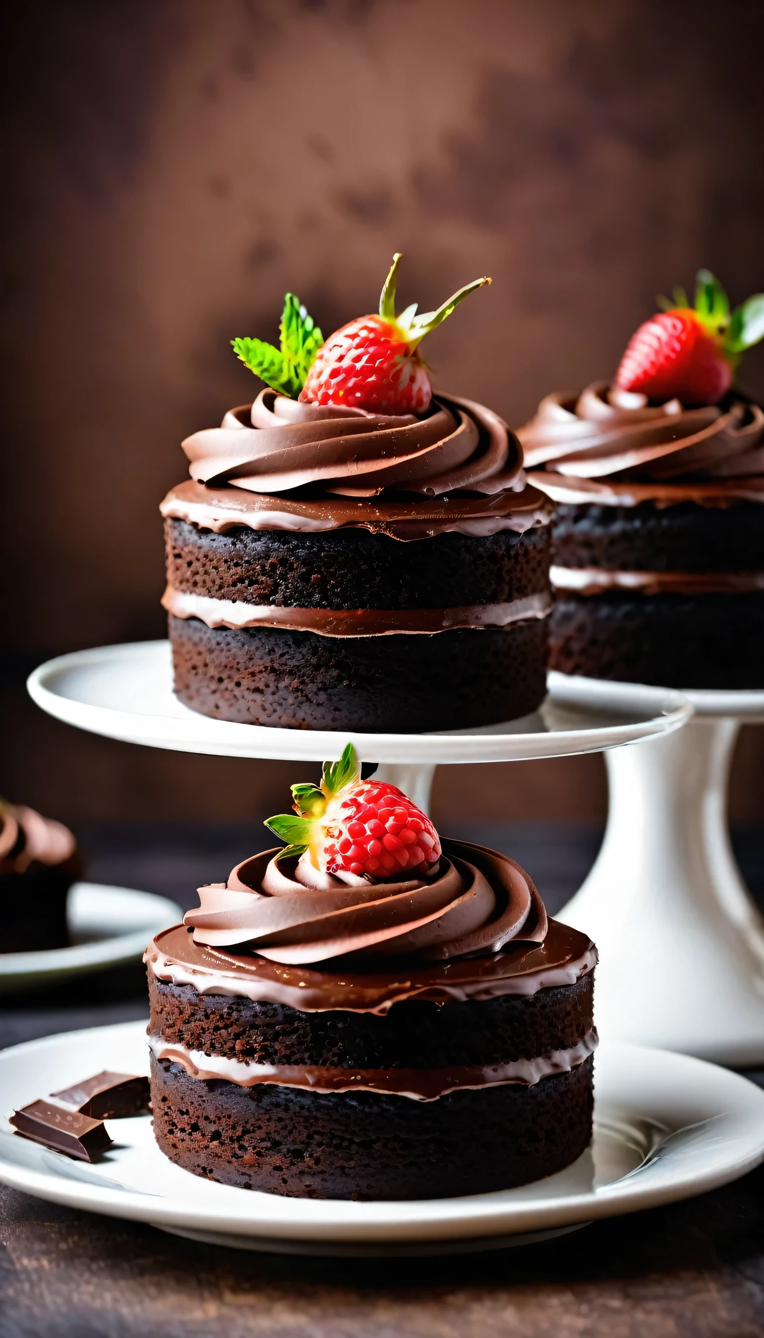 (best qualityer), (2 chocolate cakes), dynamic photo, Pinterest, luscious, mouth watering, nblurry background, promotional still