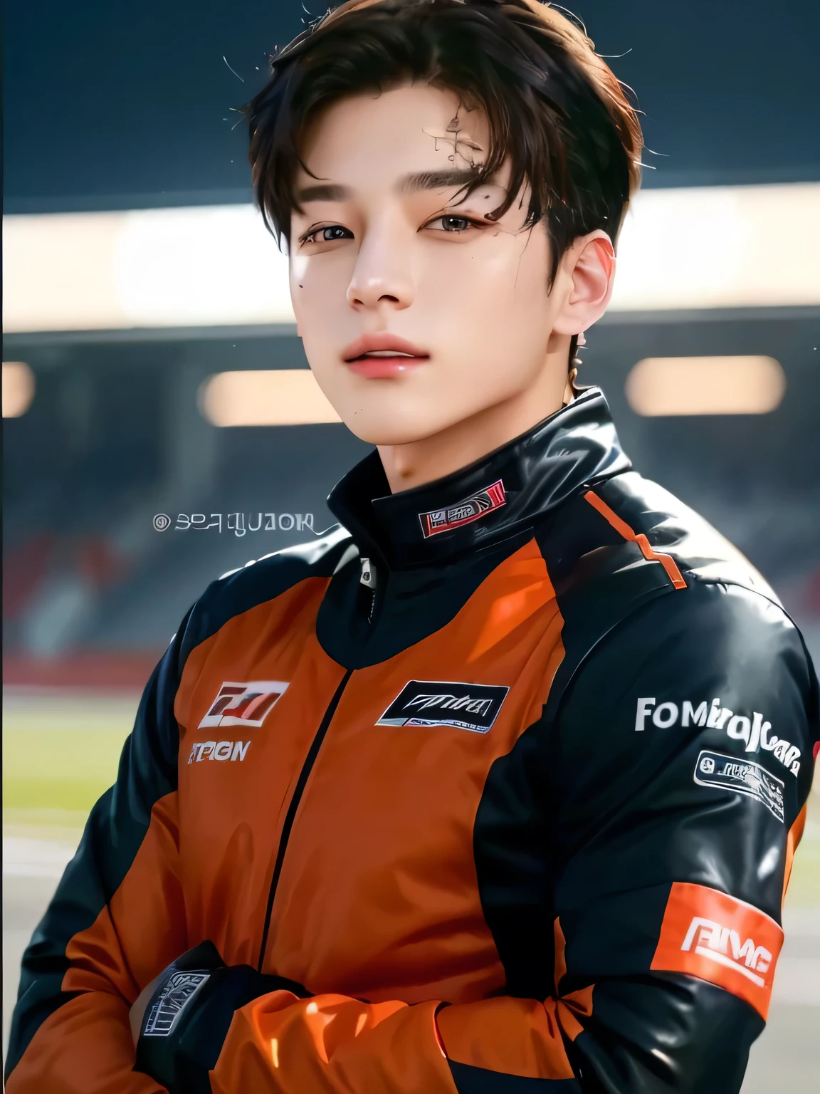 a close up of a person wearing a jacket high quality portrait, official Art admirer, jeon jungkook, formula 1, formula one jacket, handsome man, Gorgeous Man, jeon jungkook, korean man