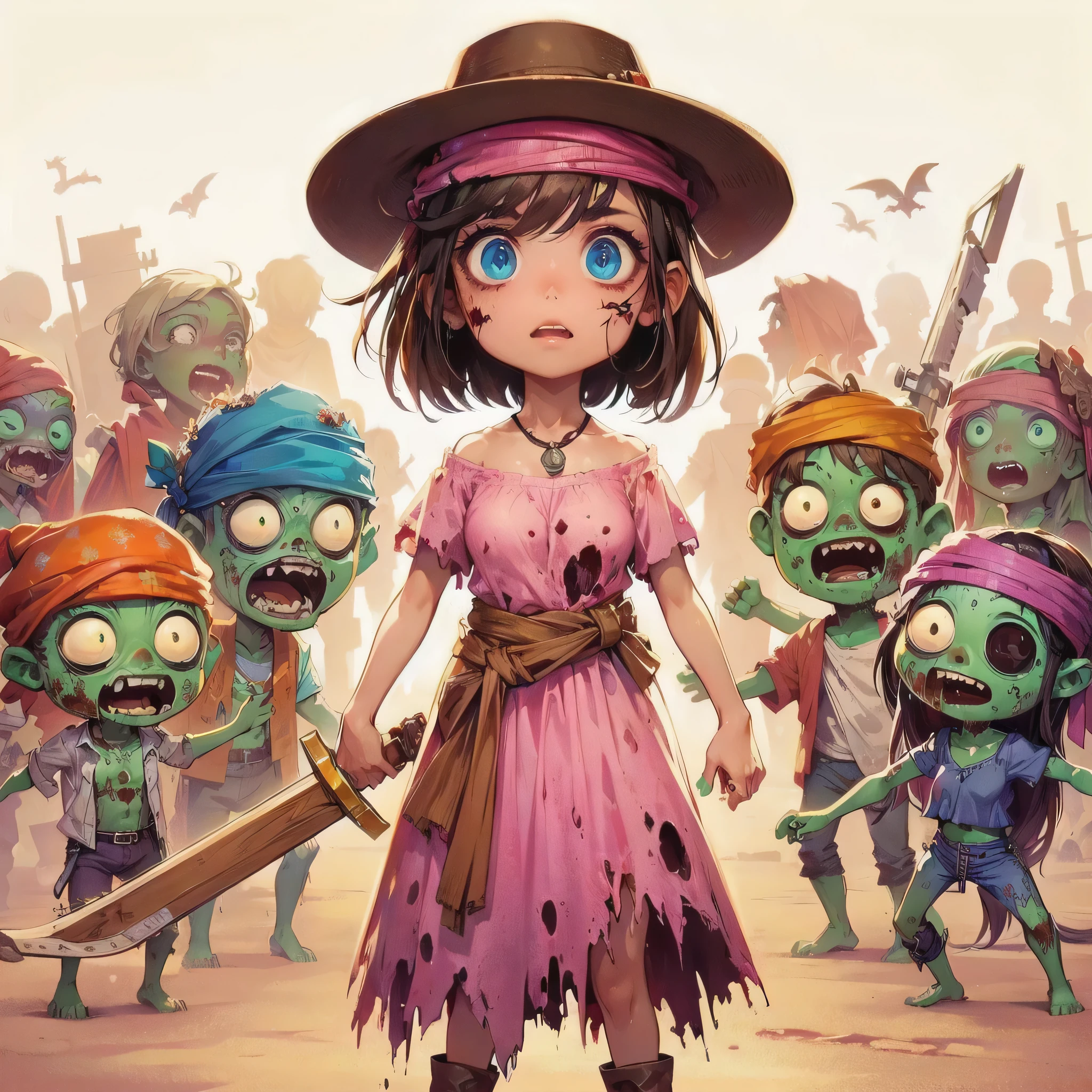 masterpiece, (textured skin), best quality, gorgeous beautiful, (a beautiful girl,zombie),detailed clothes,large breasts,narrow waist,, (beautiful face), cinematic lighting, (fantasy anime art ),