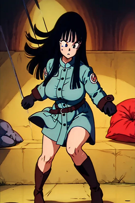 Lum, 1 guts, standing alone, armour, sword full of blood, 1980s \(styled\), whole body, standing 