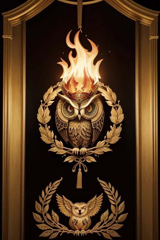 Create an emblem with fire, classic motifs such as garlands with the 46th anniversary theme of the Esc. Sec. General. No. 62 Adolfo López Mateos, includes an owl. 