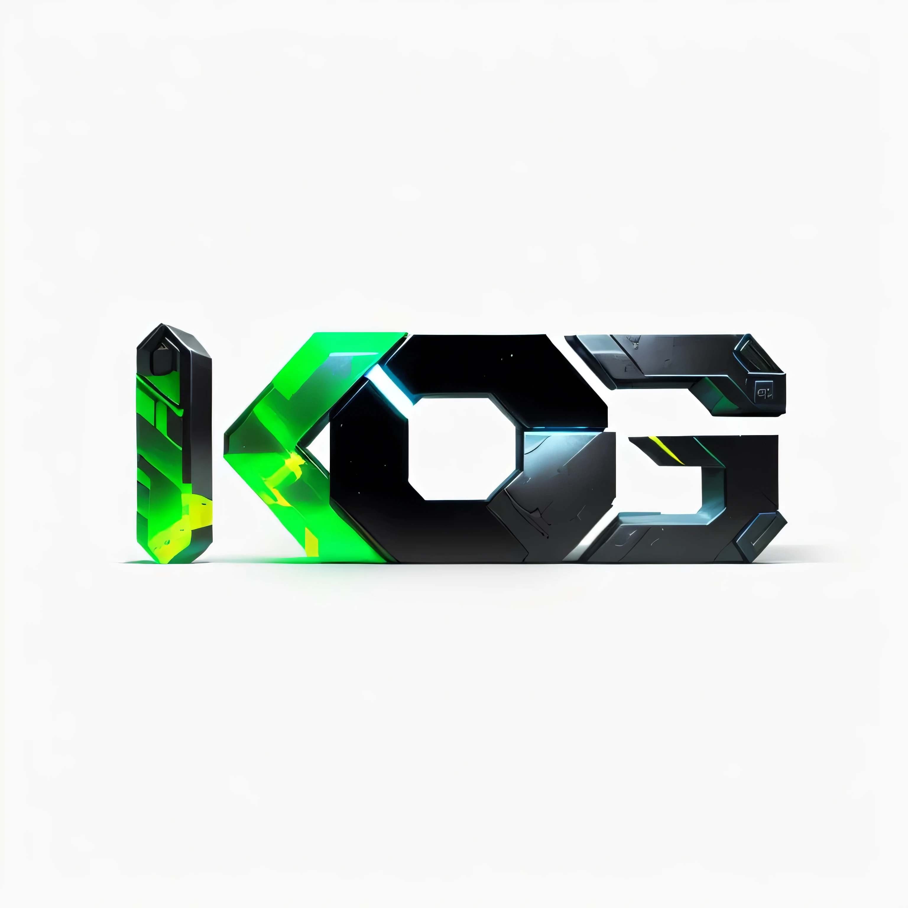 stylized sci-fi logo, 3 metal letters KCG
