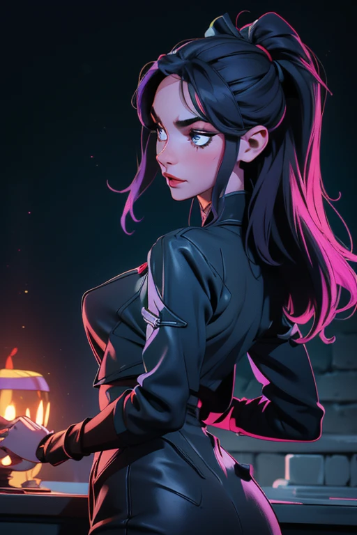witch, magic teacher; in her super fitted all black outfit; has a sexual encounter with a spiritual entity; explicit sex; extremely detailed image; the woman has expressions of madness and pleasure; she is fucked in her ass and vagina; you have semen dripping down your body and clothes; very detailed image, 8k; adult content; explicit sex