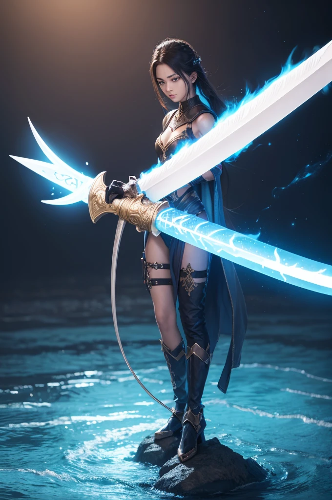 Mystical sword in an unconventional shape, with fire powers will have water and wind
