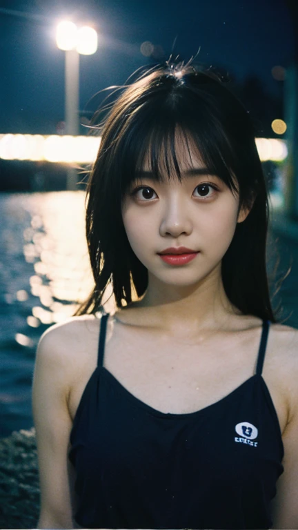 girl snapshot、Portrait、film、It looks like it.、swimsuit、Sea of night、whole body、high school girl