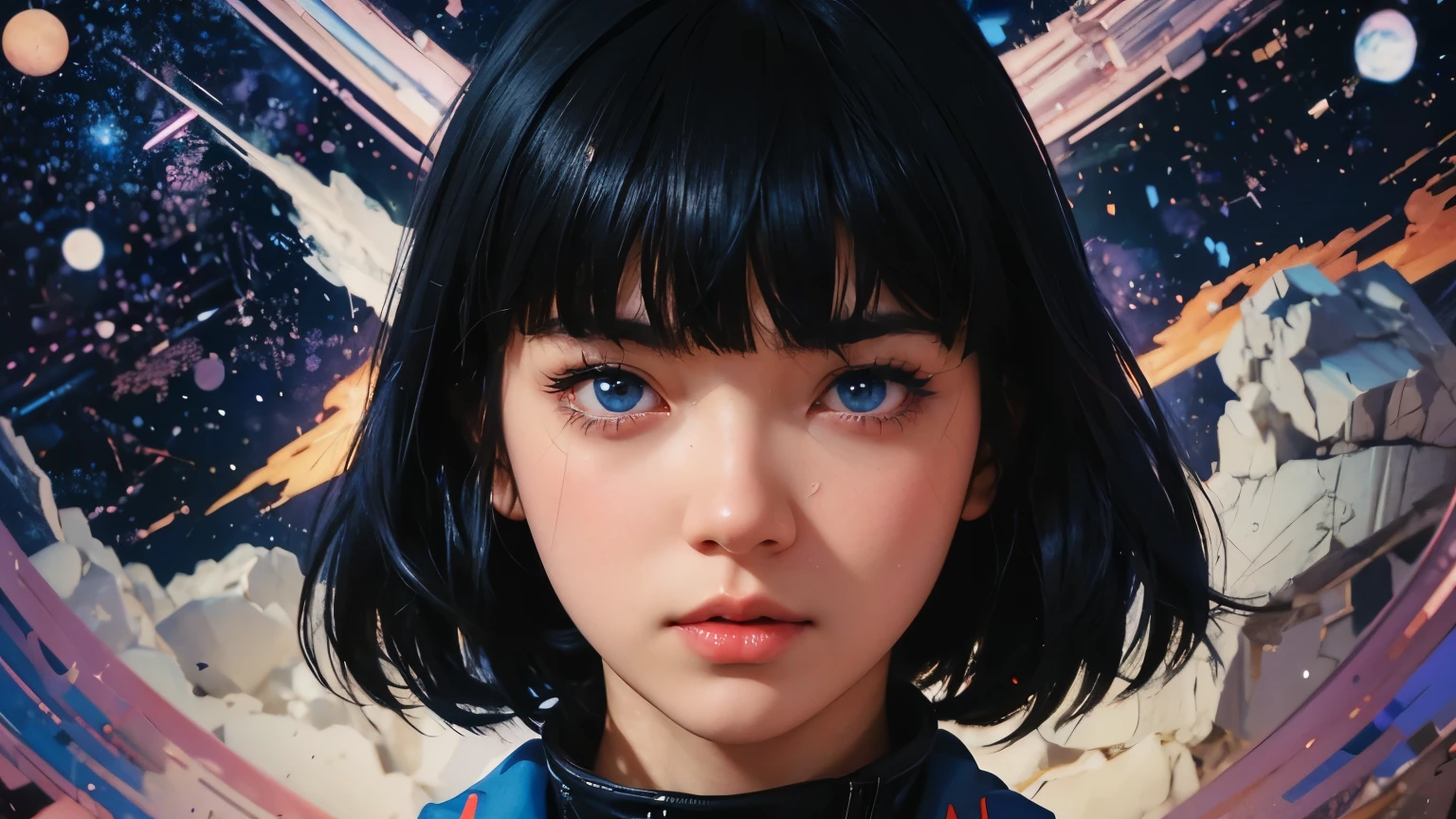 Anime girl with black hair and blue eyes looking at camera, Portrait Anime Astronaut Girl, Ilya Kuvshinov. 4k yen, digital art Ilya Kuvshinov, Ilya Kuvshinov style, Art Style : Ilya Kuvshinov, Detailed digital anime art, Kuvshinov Ilya, anime style 4k yen, breathtaking Ilya Kuvshinov