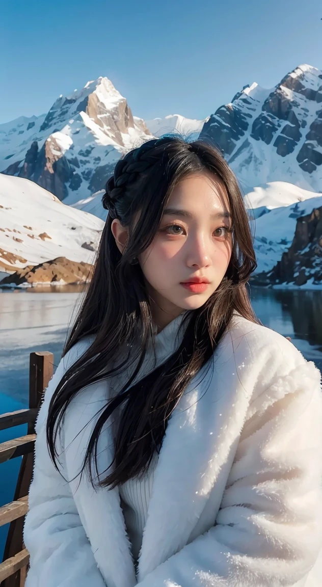 ((master piece)),best quality, illustration, dark, 1girl, In the wilderness,High mountain,Snow-capped mountains in the distance, castle, beautiful detailed eyes, beautiful detailed hair,