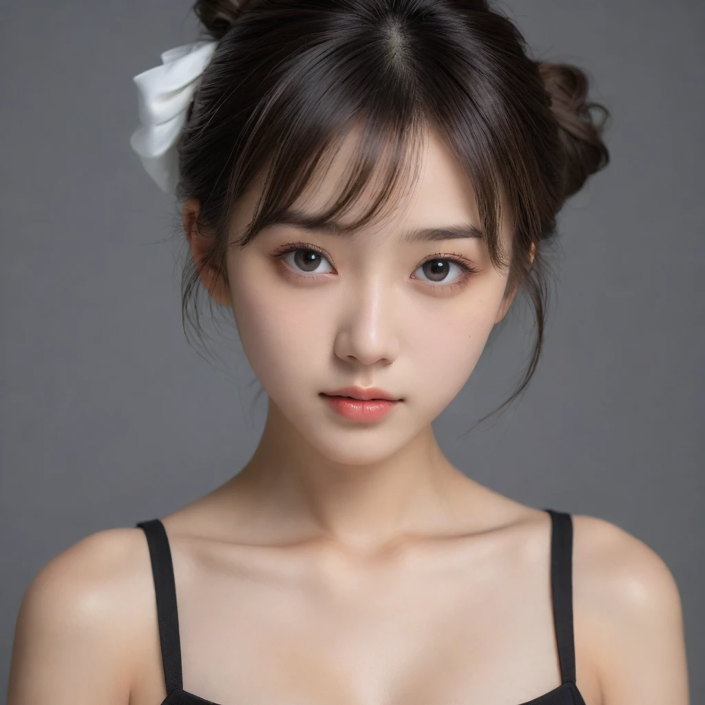 8k, Ultra-high resolution, Highest quality, masterpiece, 三分割法によるphotograph,Surreal, photograph, 1 Girl, (16 years old:1.3), pretty girl, Cute Face, Beautiful eyes in every detail, 細かくdetailedに,masterpiece,One Girl:1.2,Japan Female Teachers,extream close up,sad,streaming tears,Black short hair,Messy bun hair,(black suit:1.3),Nun's clothing,(印象派の美しい少女のPortraiture), (Gray background:1.3),(Impressionist light and colour),Dedication to God,Realistic Skin, Perfect and beautiful face ,完璧でCute Face, Skin with attention to detail, Perfect limbs、Narrow waist,Looking at the audience、beauty,Long neck,clavicle,(((Ideal body type))),A cup small breasts :2,Portraiture:2,Perfect Anatomy,鮮明なdetailed,detailed,Surreal,Light and shadow,spotlight