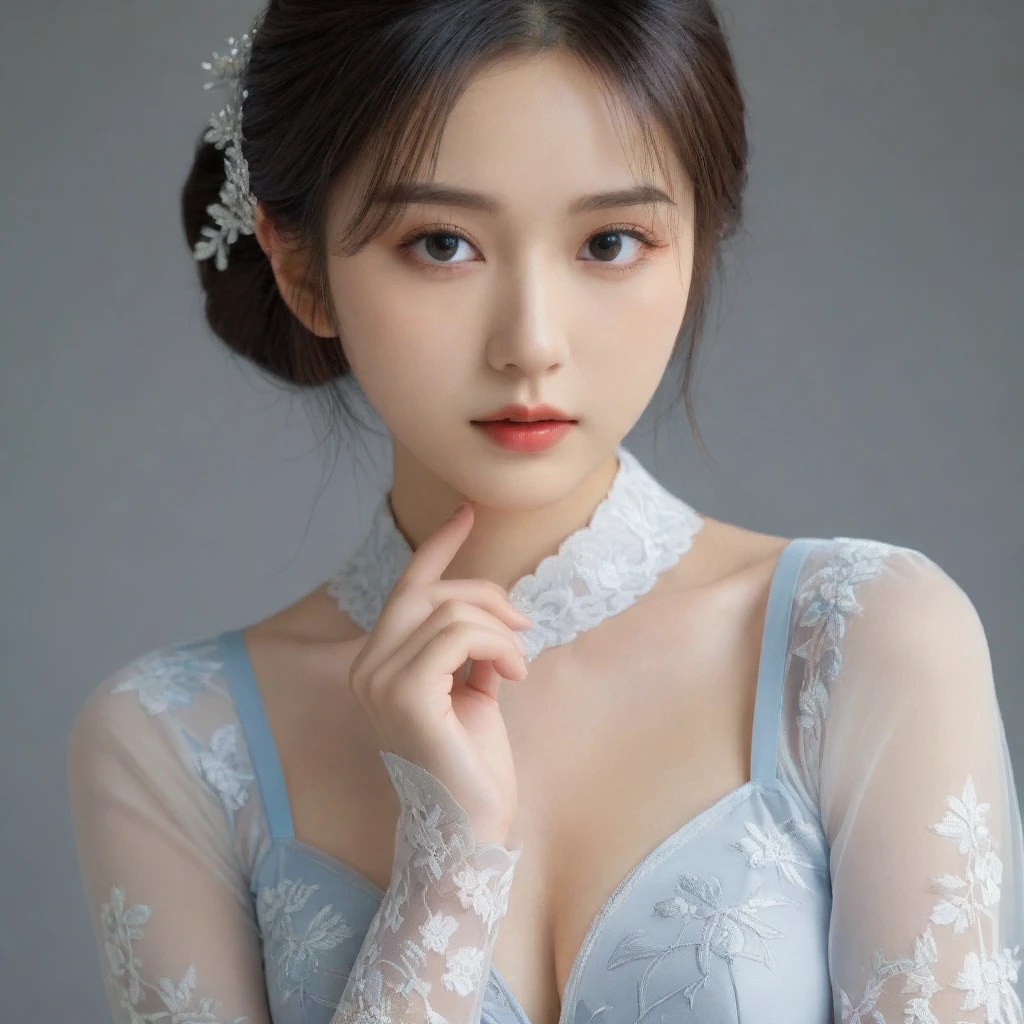 8k, Ultra-high resolution, Highest quality, masterpiece, 三分割法によるphotograph,Surreal, photograph, 1 Girl, (:1.3), pretty girl, Cute Face, Beautiful eyes in every detail, 細かくdetailedに,masterpiece,One Girl:1.2,Japan Female Teachers,extream close up,sad,streaming tears,Black short hair,Messy bun hair,(black suit:1.3),Nun's clothing,(印象派の美しい少女のPortraiture), (Gray background:1.3),(Impressionist light and colour),Gothic Girl , (One-piece suit, Embroidery lace,  Sexy Embroidered Mesh Pantyhose Gloves),Realistic Skin, Perfect and beautiful face ,完璧でCute Face, Skin with attention to detail, Perfect limbs、Narrow waist,Looking at the audience,(((Ideal body type))),A cup small breasts :2,Portraiture:2,Perfect Anatomy,鮮明なdetailed,detailed,Surreal,Light and shadow,darkness