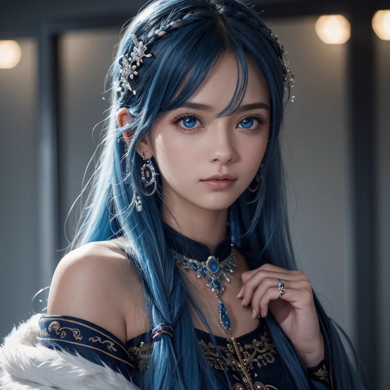 sidalabel, metal soda can, girl, blue eyes, blue hair, long hair, hair ornament, hair rings, single hair ring, upper body, beautiful, high quality, best background, cool atmosphere, (masterpiece, best quality: 1.2), ultra detailed, highest detail