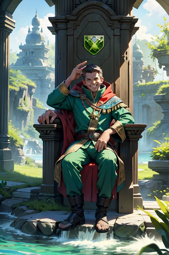 Phill Spencer sitting on a throne laughing evilly and at the feet of the throne a green water with the Xbox Game Pass symbol