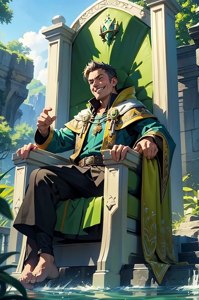 Phill Spencer sitting on a throne laughing evilly and at the feet of the throne a green water with the Xbox Game Pass symbol
