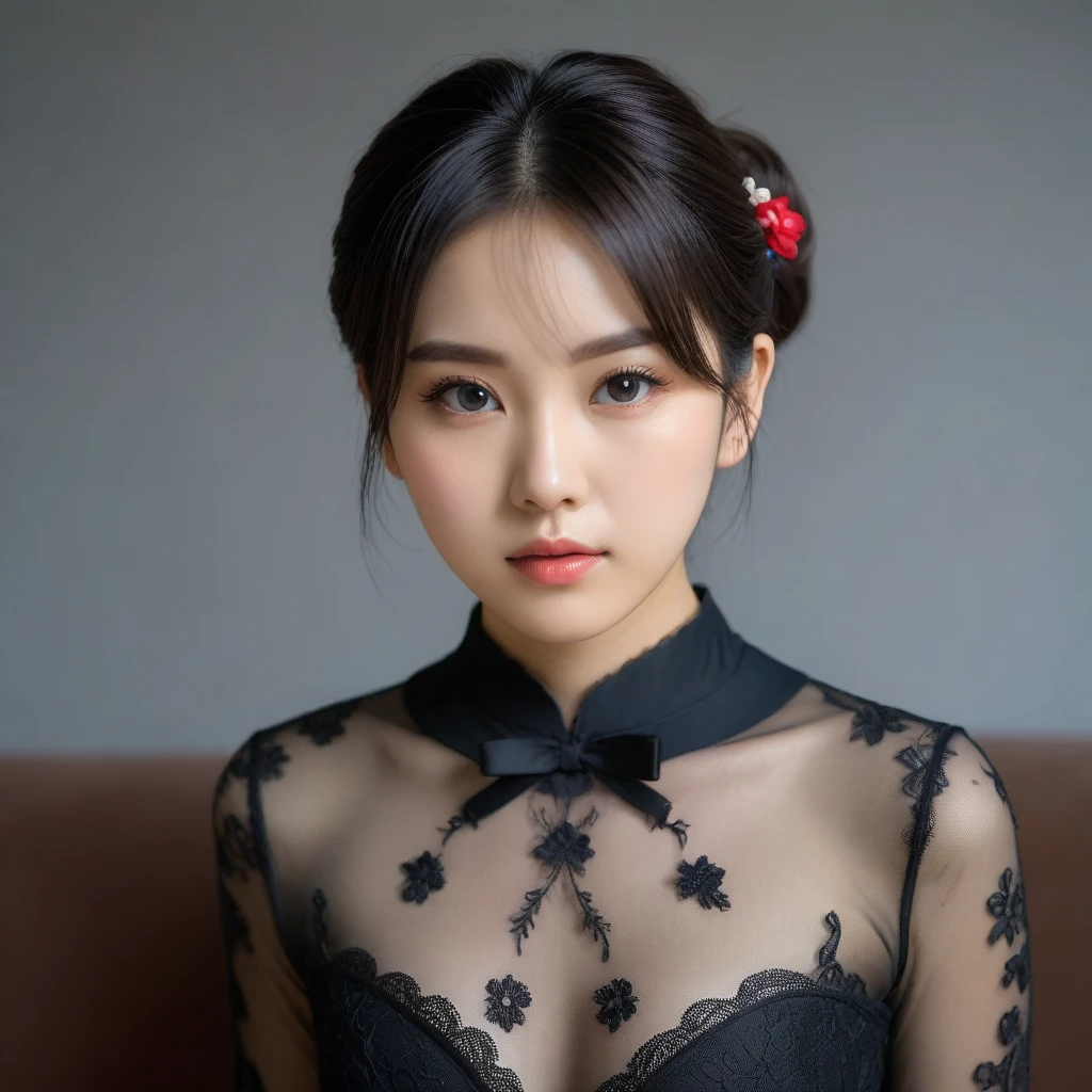 8k, Ultra-high resolution, Highest quality, masterpiece, 三分割法によるphotograph,Surreal, photograph, 1 Girl, (:1.3), pretty girl, Cute Face, Beautiful eyes in every detail, 細かくdetailedに,masterpiece,One Girl:1.2,Japan Female Teachers,extream close up,sad,streaming tears,Black short hair,Messy bun hair,(black suit:1.3),Nun's clothing,(印象派の美しい少女のPortraiture), (Gray background:1.3),(Impressionist light and colour),Gothic Girl , (One-piece suit, Embroidery lace, Sexy Embroidered Mesh Pantyhose Gloves),Realistic Skin, Perfect and beautiful face ,完璧でCute Face, Skin with attention to detail, Perfect limbs、Narrow waist,Looking at the audience,(((Ideal body type))),A cup small breasts :2,Portraiture:2,Perfect Anatomy,鮮明なdetailed,detailed,Surreal,Light and shadow,darkness