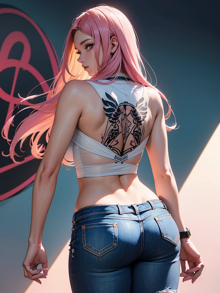 fund, In chic boho style, cabelo roxo, long hair, Super long hair, from behind, Ice cream print, Multicolored Neon Lights, neon garlands, lavender mint hair, mixed language_SMS, Japanese graffiti, (fund bonito e claro:1.2),, fantastic paintings ,graffiti style, highly-detailed eyes , Underwear, lace, latex, blonde girl, cat print, tatoo, amorous, Amemos, Cabelo ultra detaild, work of art, best qualityer, tall quality, high resolution, detail enhancement, ((most beautiful image in the world)), work of art, best qualityer, tall quality, high resolution, detail enhancement, ((most beautiful image ), Degraded bright pink hair, ultra short fitted print Stampa Flores, Rollers, mesh pantyhose, Shorts jeans curtos, arte de stjepan sejic, arte de j scott campbell, art by Guillem March, arte por citemer liu, 4K, high resolution, comic book character, comic, high quality detailed, style of ::2.0 style of ilustração comix,estilo tatoo, tall quality, high resolution, detail enhancement, 8k, High definition, best qualityer, tall quality, high resolution, detail enhancement, 8k, High definitionR, sharp focus, ultra detaild, perfect lighting, Curvy Body, Lush breasts, Curvy hips