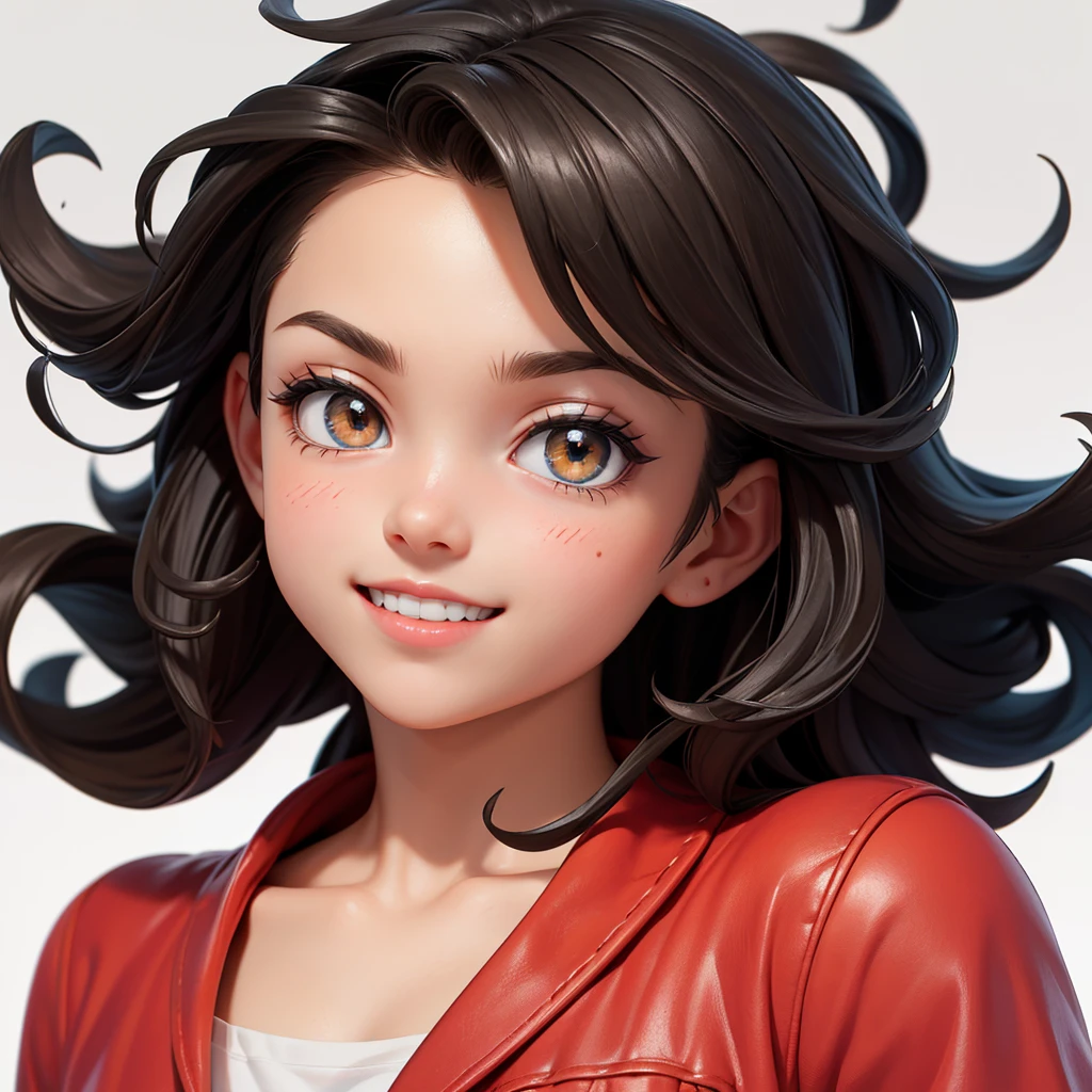 cartoon, front view, medium close-up. a young boy with fair skin and curly black hair, bright brown eyes and a slightly curved smile, casual fashion, ((best quality, high resolution, masterpiece):0.4), ((clean background:0.9, thick lines, perfect anatomy , perfect face, vivid colors)), by Ben Bocquelet