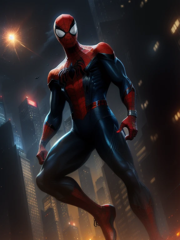 (Award Winning Digital Artwork:1.3) ,(Energetic:1.3), spider-man,CGSociety,ArtStation, in air, between skyscrapers,(Masculinine:1.4),(beautiful:1.4),(attractive:1.3),handsome,web shot ,perfectly detailed eyes, Spider web, thematic background, black costume, swinging