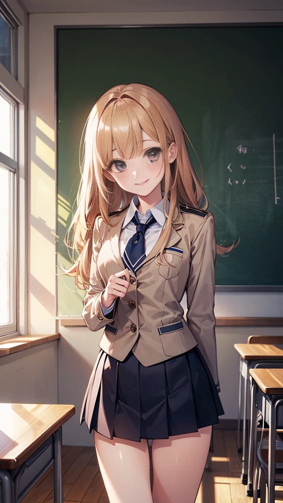 masterpiece、High quality photo、8k、uniform women、classroom、mini skirt、panties、smile、standing position