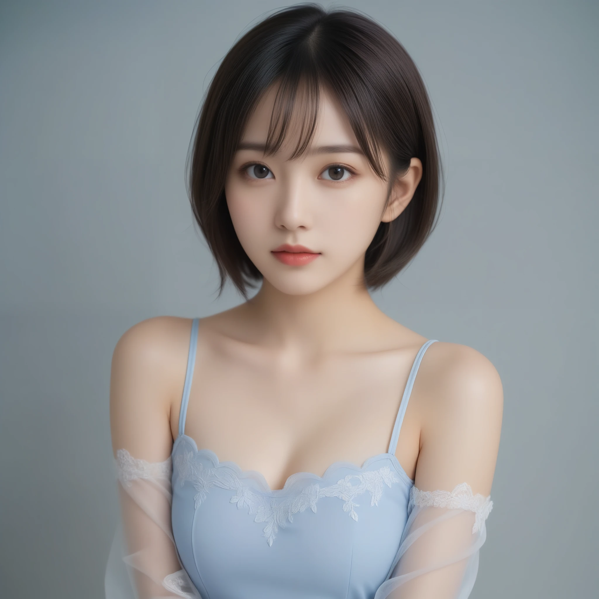 8k, Ultra-high resolution, Highest quality, masterpiece, 三分割法によるphotograph,Surreal, photograph, 1 Girl, (:1.3), pretty girl, Cute Face, Beautiful eyes in every detail, 細かくdetailedに,masterpiece,One Girl:1.2,Japan Female Teachers,extream close up,sad,streaming tears,Black short hair,Messy bun hair,(black suit:1.3),Nun's clothing,(印象派の美しい少女のPortraiture), (Gray background:1.3),(Impressionist light and colour),Gothic Girl , (One-piece suit, Embroidery lace, Sexy Embroidered Mesh Pantyhose Gloves),Realistic Skin, Perfect and beautiful face ,完璧でCute Face, Skin with attention to detail, Perfect limbs、Narrow waist,Looking at the audience,(((Ideal body type))),A cup small breasts :2,Portraiture:2,Perfect Anatomy,鮮明なdetailed,detailed,Surreal,Light and shadow,darkness
