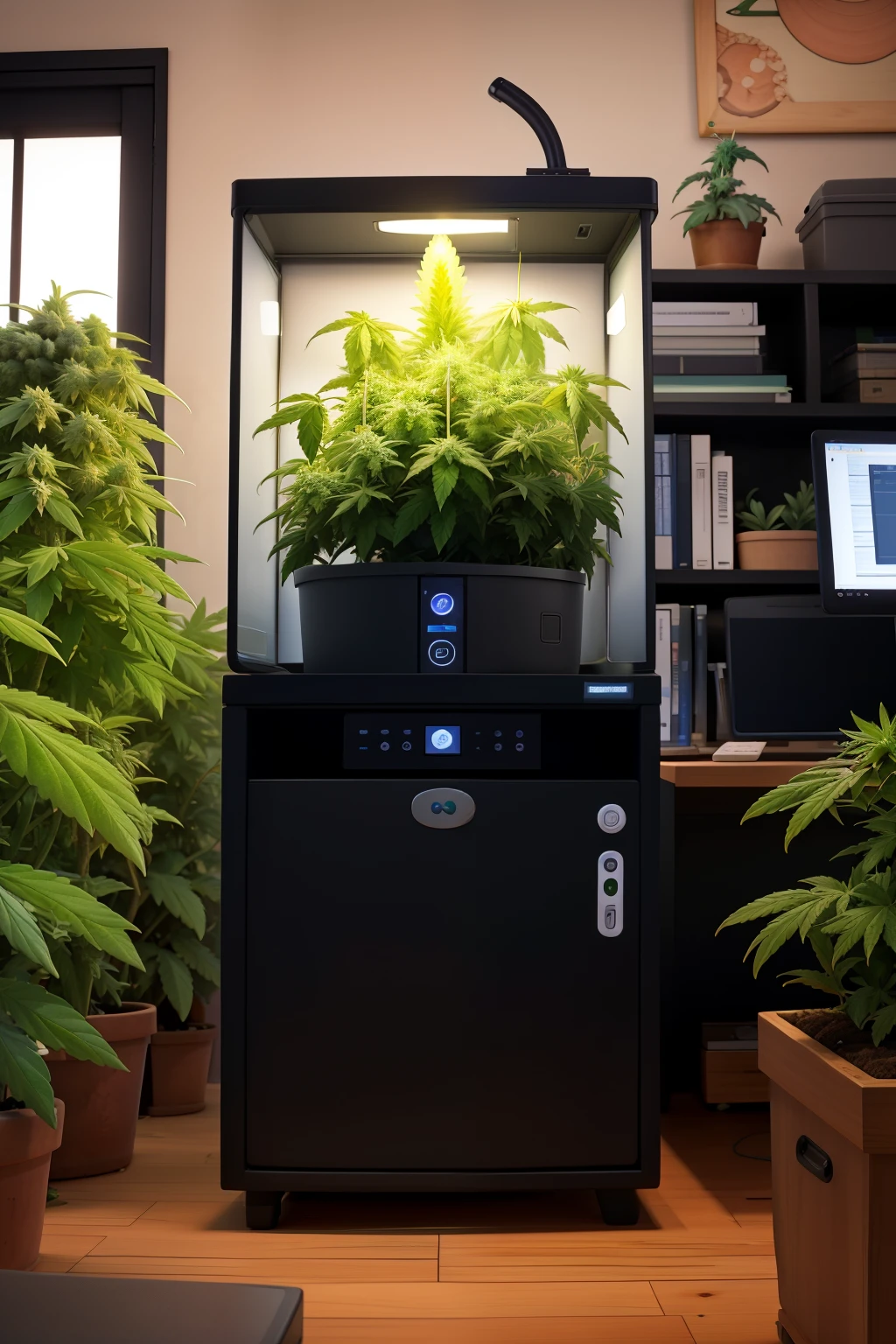 Grow cabinet and computer with flowering ???????? plants 