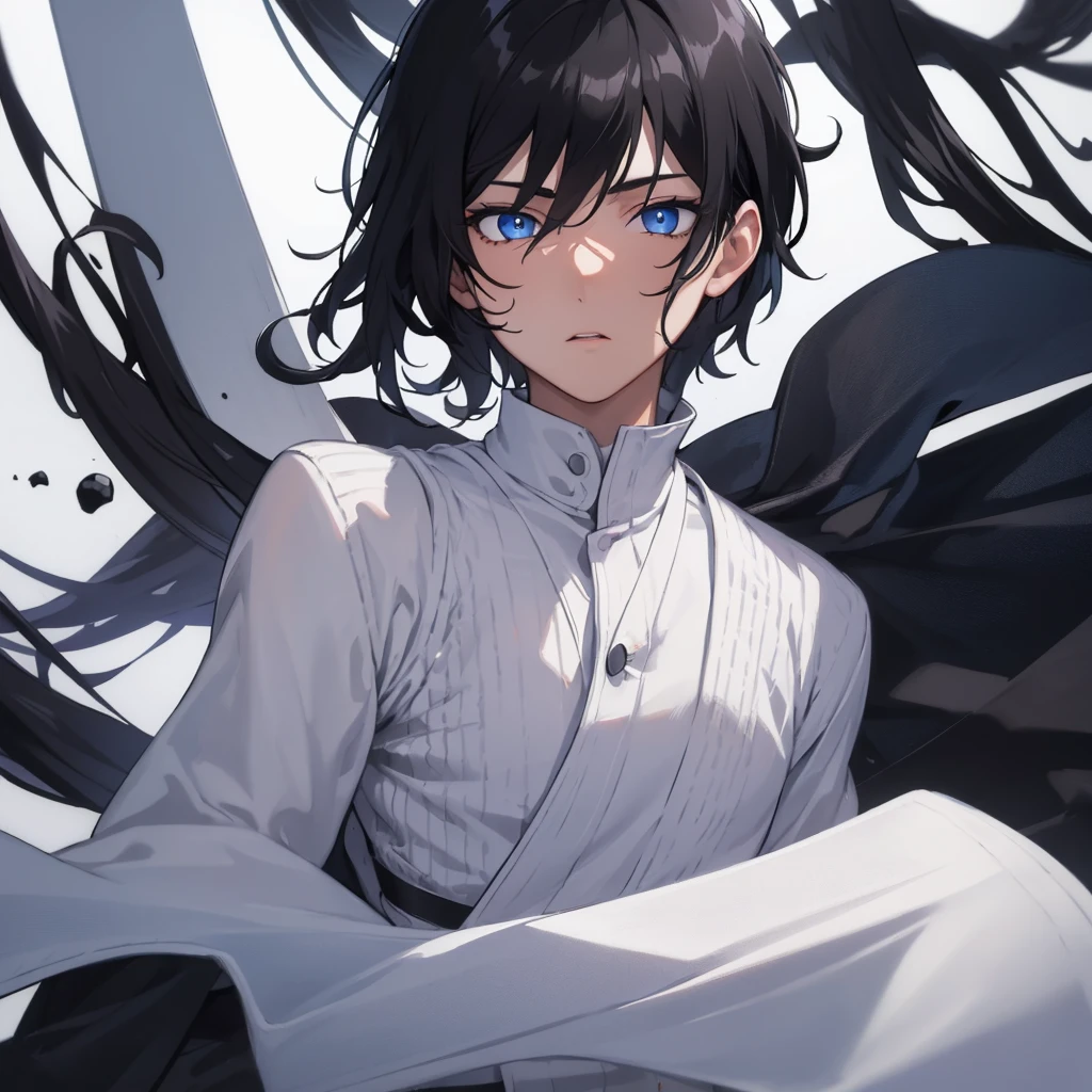 masterpiece,high quality,1 boy,black hair,blue eyes,focus face.