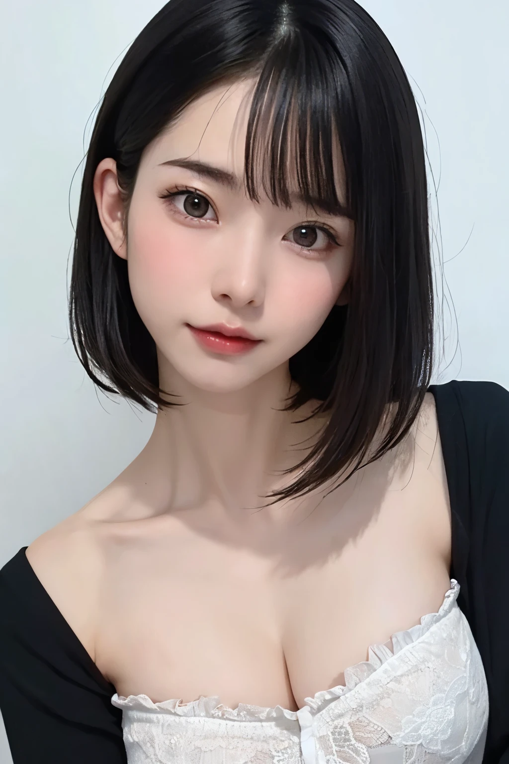 Everything is beautifully detailed:1.6,masterpiece、Highest quality、1 girl, alone, alone focus, Cowboy Shot, Portraiture, Larger clothes, Blue and white hoodie, half水彩画, half, ((Black Hair)), (Shiny Hair), (Gradient Hair :1.5), Curly Hair, ((Beautifully drawn delicate eyes)), Very detailedな目, Sunburn, (Dark caramel skin:1.1), Highest quality, Very detailed, White Background, Simple Background、{Huge|big|Hugeな|Mega} chest:2, chestの谷間:2、開けたchest、Perfect Anatomy、Cute Smile、((short hair:1.8、Short Bob Hair、bangs))、Listen carefully、Beautiful long neck、Perfect Anatomy