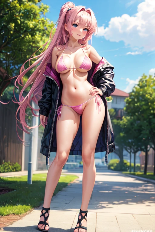 ((best quality)), ((masterpiece)), (detailed), (Full Body), An anime girl wearing a pink micro bikini