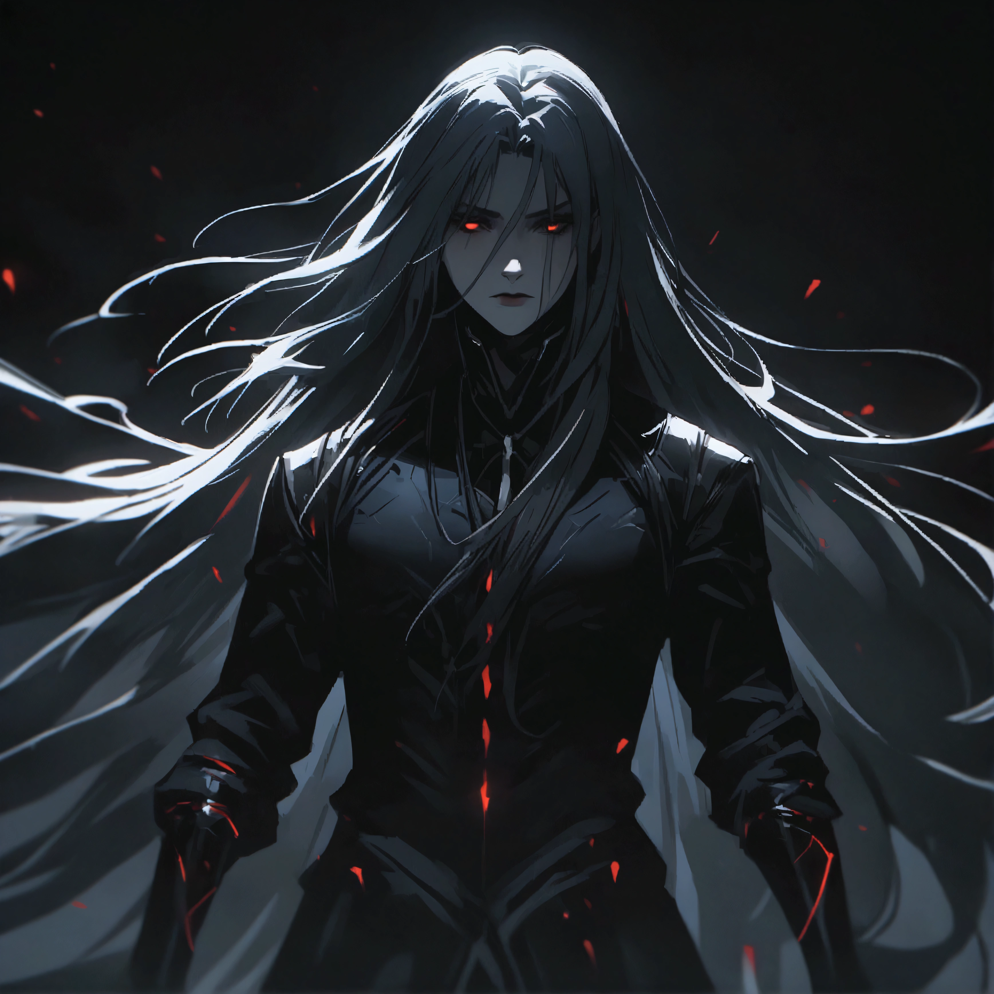 Men with long hair, darkness, definition of void, void, cinematic, 4K, dynamic, highly detailed