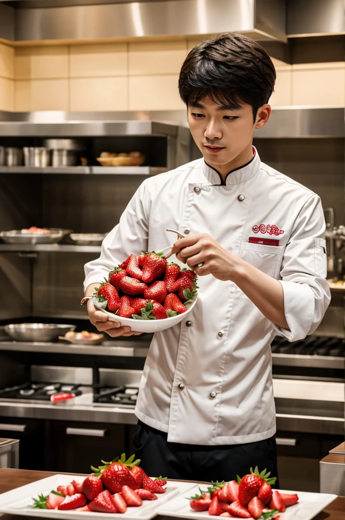Xiao zhan chef with strawberry foods