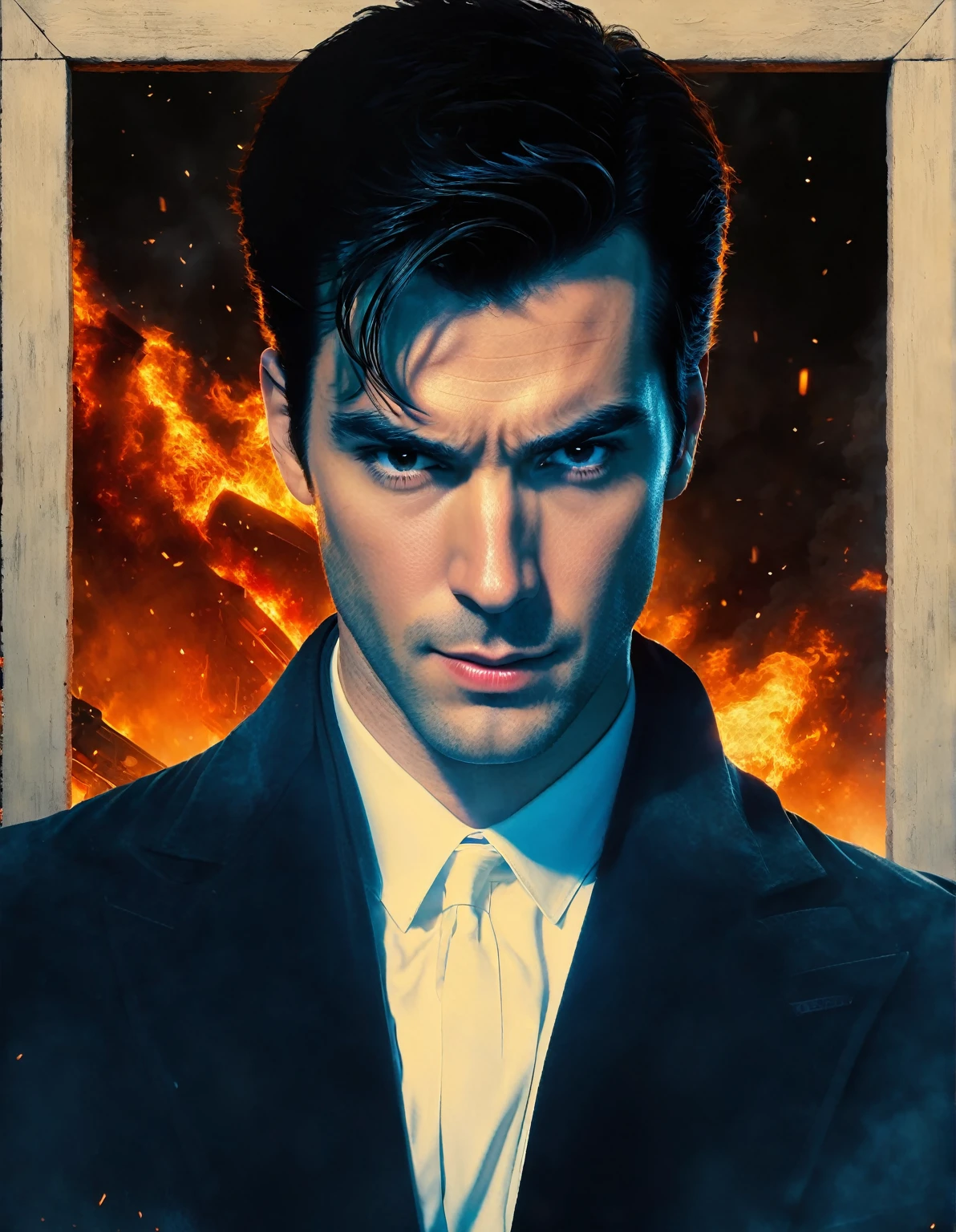 a close up of a superman is mad in front of a fire, transformers cinematic universe, wojtek fus, hq 4k wallpaper, transformers : the last knight, in the movie transformers, thertrevkaiser, Henry Cavill as superman, artstation masterpiece, super robot, superman fused with optimus prime, japanese dc live-action movie, hd wallpaper, inspired by Zack Snyder, Night sky with a huge and beautiful full moon, estrelas brilhando, 8k,