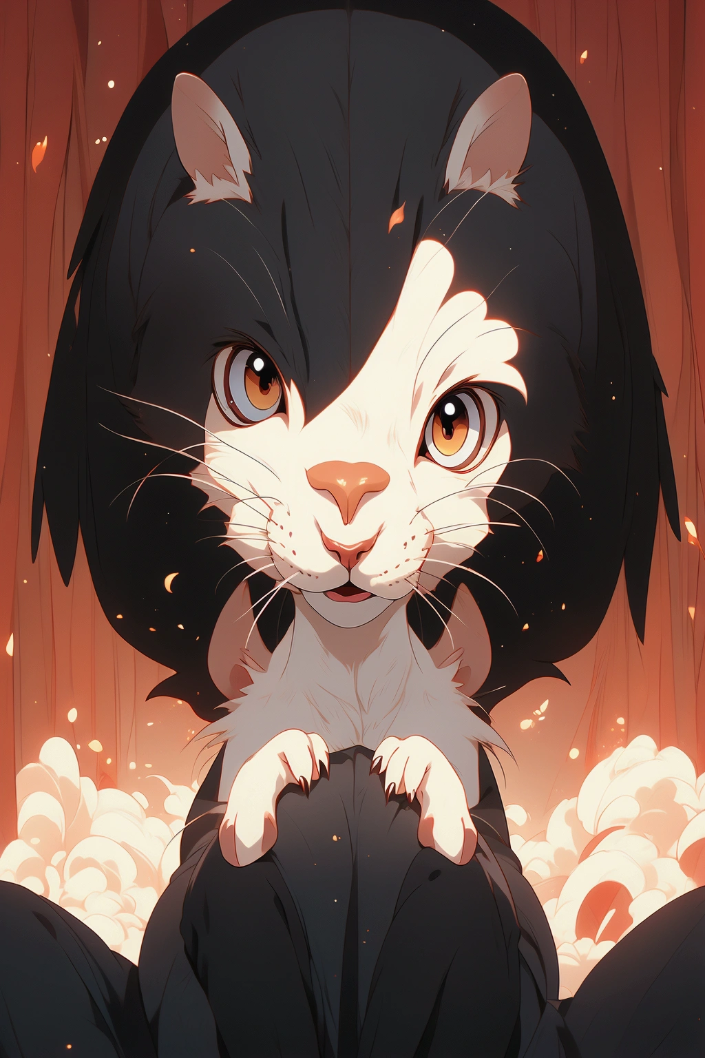 anime girl weasel, anime, half weasel, weasel ears, Brown eyes, tender, 