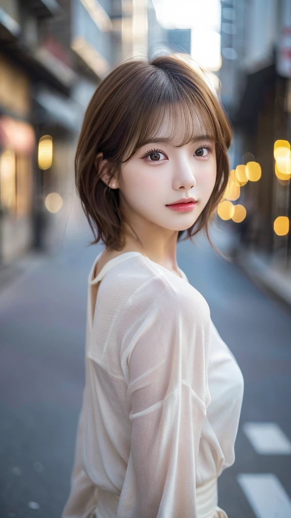 Woman standing upright facing the camera、lightly dressed、exposed、thin white shirt、(highest quality,masterpiece:1.3,超A high resolution,),(super detailed,caustics),(Photoreal:1.4,RAW shooting,)ultra-realistic capture,very detailed,High definition 16K for human skin、 Natural skin texture、、Skin looks even-toned and healthy、 Use natural light and color,one woman,Japanese,,cute,pink haired,middle hair,(Depth of the bounds written、chromatic aberration、、wide range of lighting、natural shading、)、(Outdoor lights during daytime:1.4)、(hair swaying in the wind:1)、short hair、hair ornaments、Put on your ears