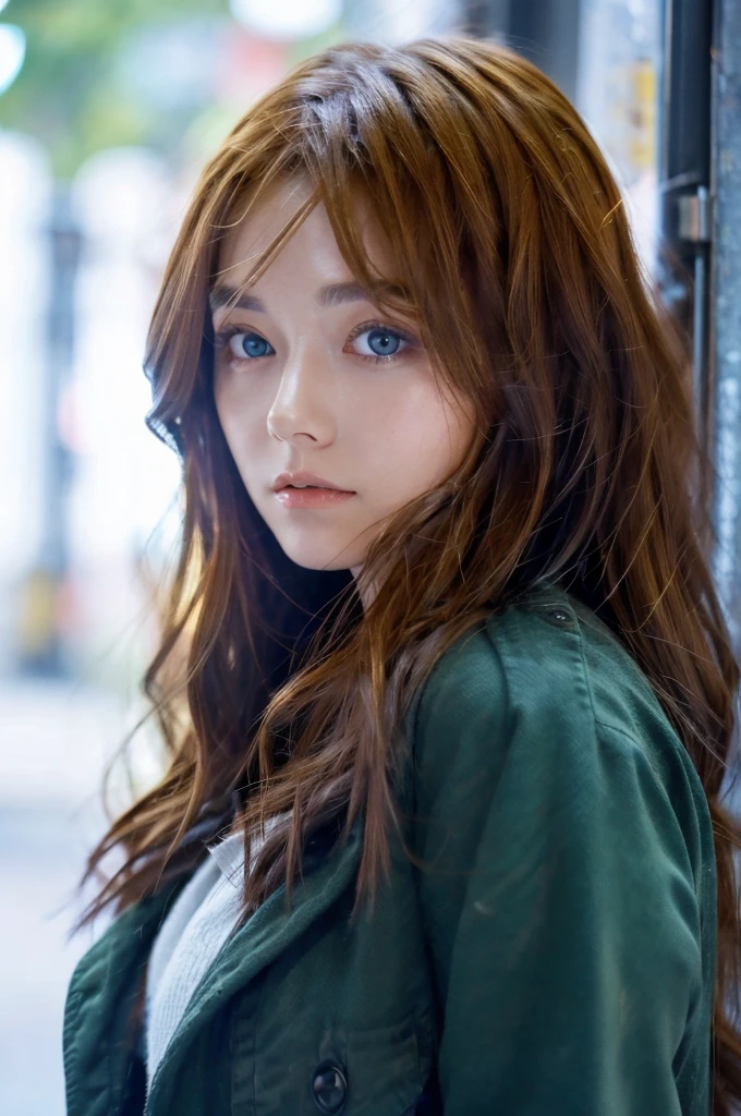 k1m10 with wavy auburn hair and blue eyes