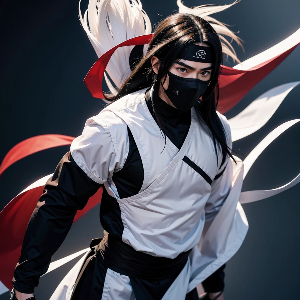 Anime ninja male man long hair white eyes