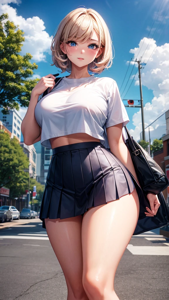 (sweet girl), 2 girl, (asian), (young), short hair, (tight shirt), (short, short), (mini skirt), (big breasts), (maximum detail), (blurred background), (sharp texture), (Ultra textures), professional highlights, freckles on face, (Highest quality), (realistic), medium contrast, multicolored hair, (good), happy and angry smile, (8K), (16k) , (masterpiece), (accurate), (anatomically correct), (textured skin), high details, High Quality, (16k), (high resolution), (rendering), (island), (medium long curly hair), (long shot), (Turns towards camera), (walks backwards), (moderately muscular legs), sensual, (full body), (small waist), (like butt), (Large breasts: 1.2), height of the girl 1.50 m, masterpiece, ups kirt,